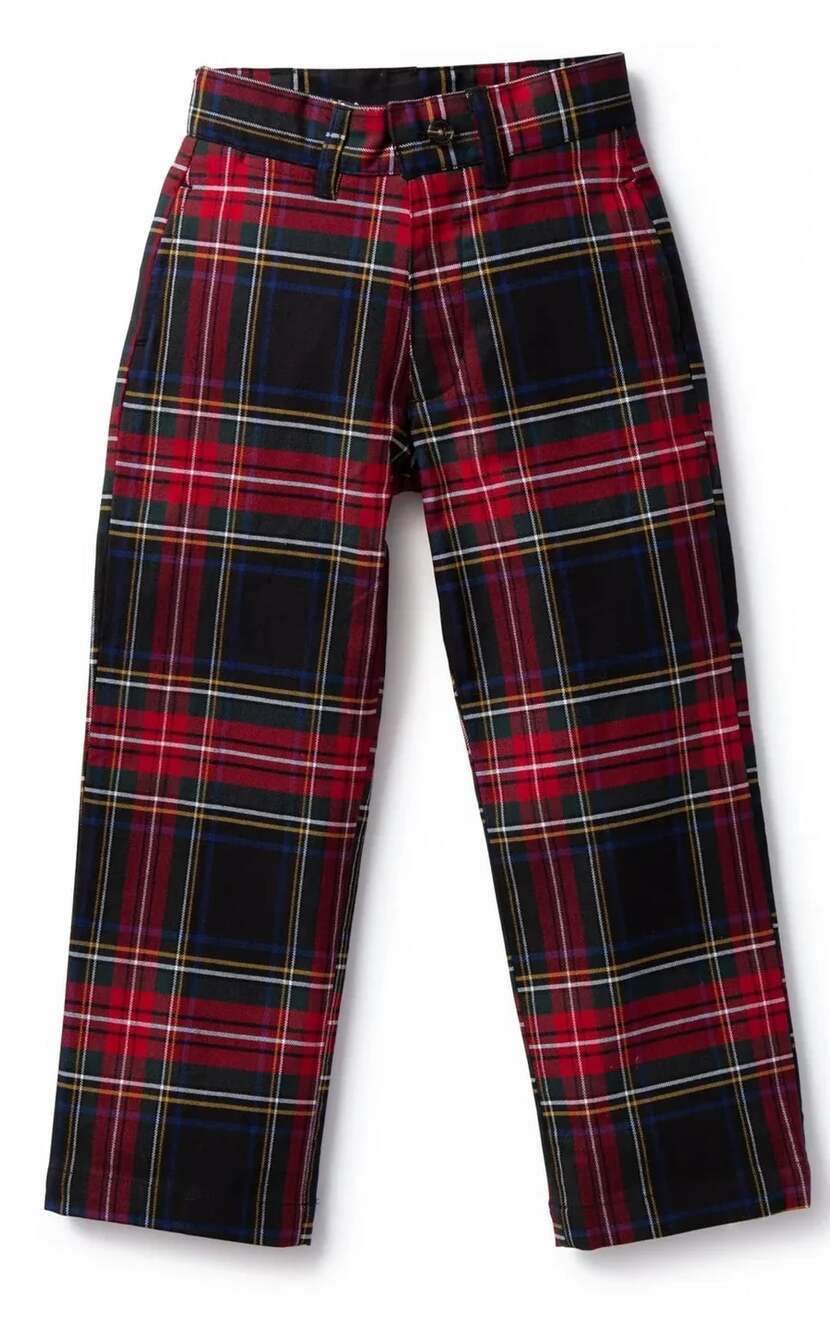 Castaway Nantucket Island Boys Stretch Twill Port Pants Black Stewart Plaid